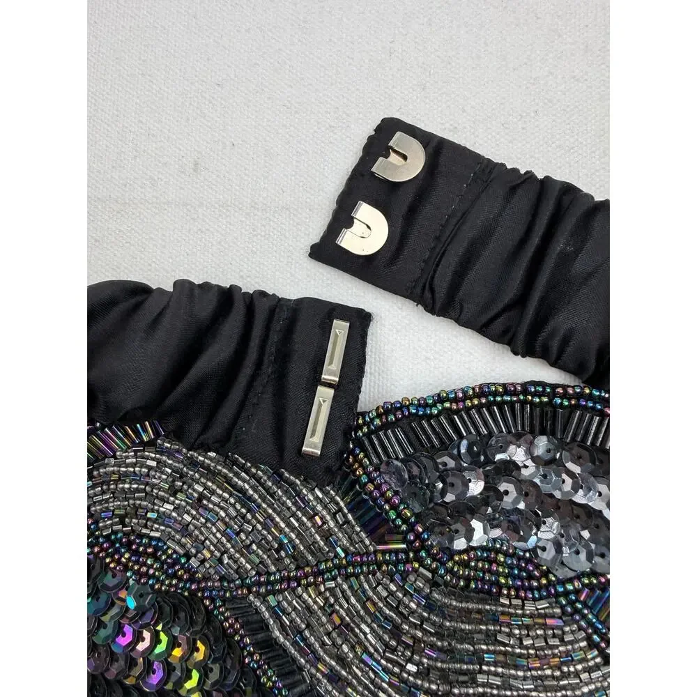 Vintage 1980s–90s Black Beaded Sequin Evening Belt One Size